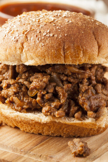 Easy Weight Watchers Sloppy Joes on a wooden cutting board.