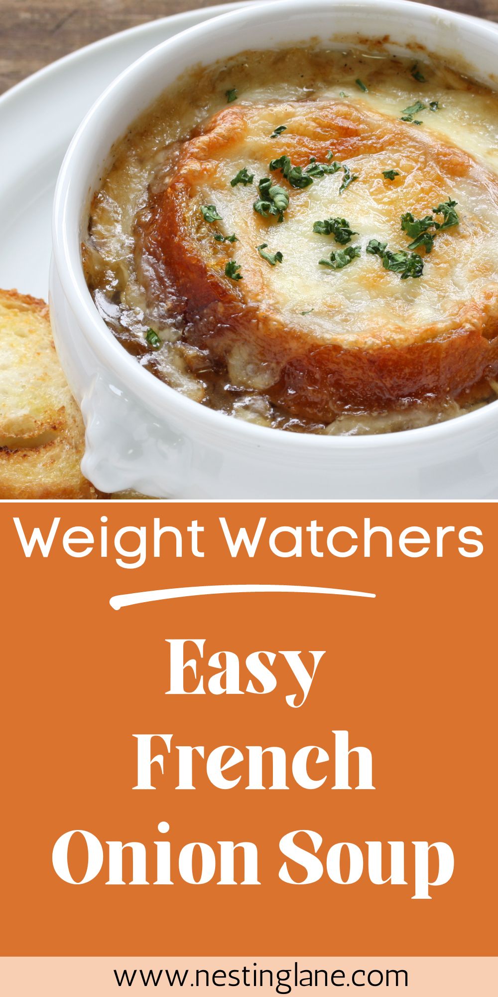 Graphic for Pinterest of Easy Weight Watchers French Onion Soup Recipe.