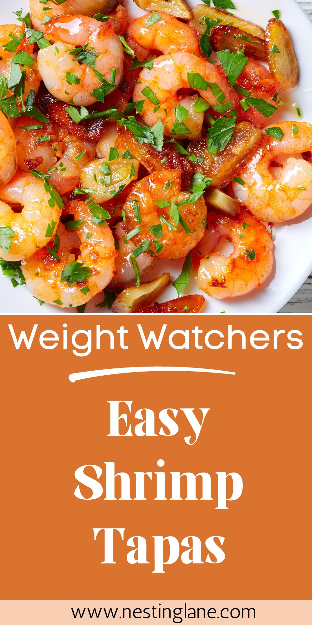 Graphic for Pinterest of Easy Weight Watchers Shrimp Tapas Recipe.