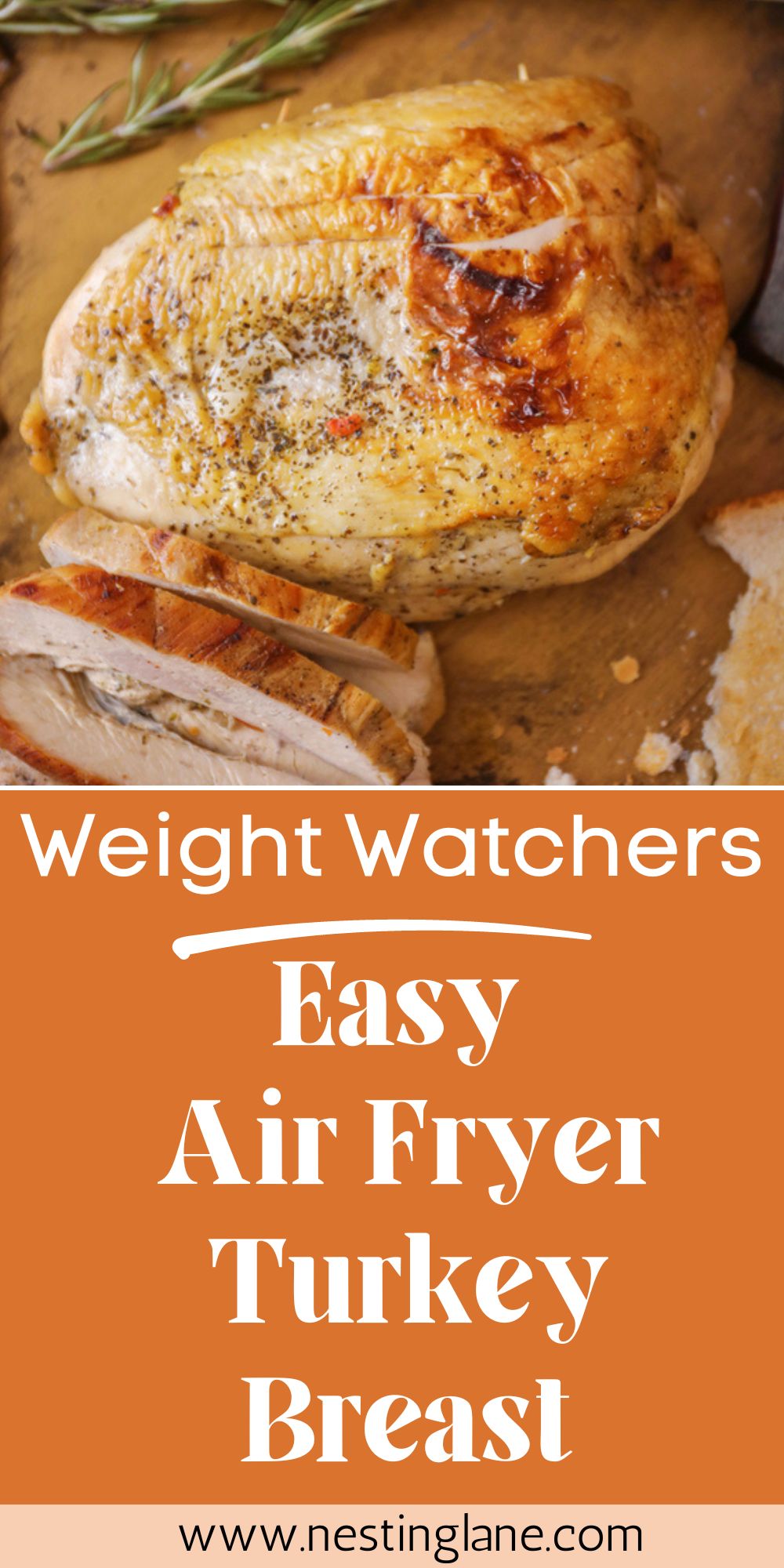 Graphic for Pinterest of Easy Turkey Breast in the Air Fryer (Weight Watchers) Recipe.