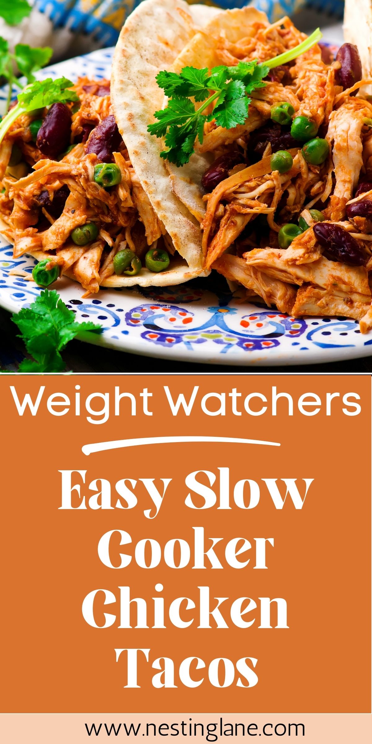 Graphic for Pinterest of Easy Slow Cooker Chicken Tacos Recipe.