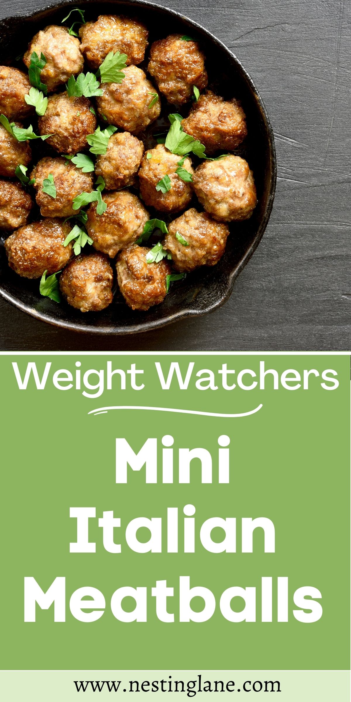 Graphic for Pinterest of Mini Weight Watchers Italian Meatballs Recipe.