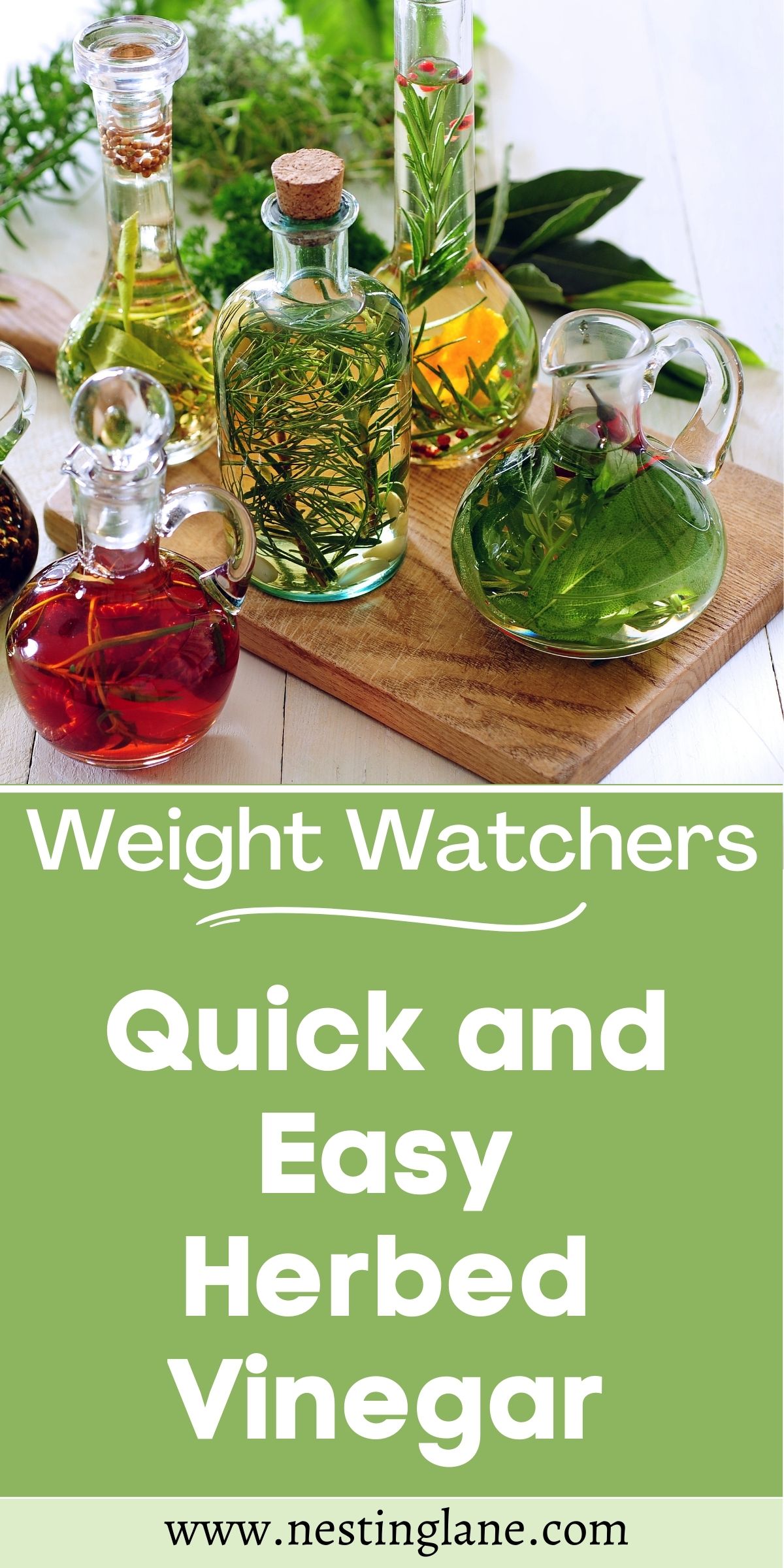 Graphic for Pinterest of Quick and Easy Weight Watchers Herbed Vinegar Recipe.