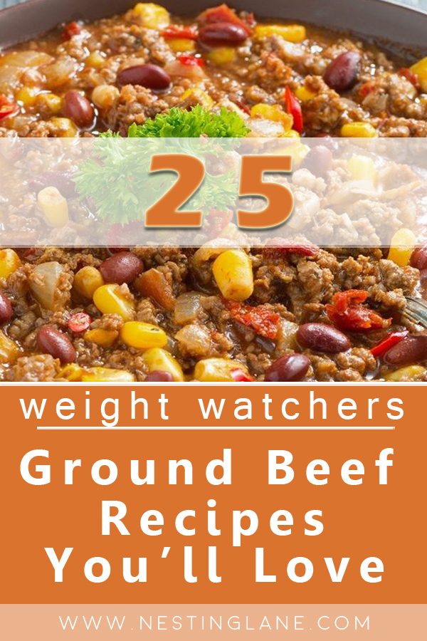 Graphic for Pinterest of 25 Ground Beef Recipes to Help You Stick to Your WW Plan.