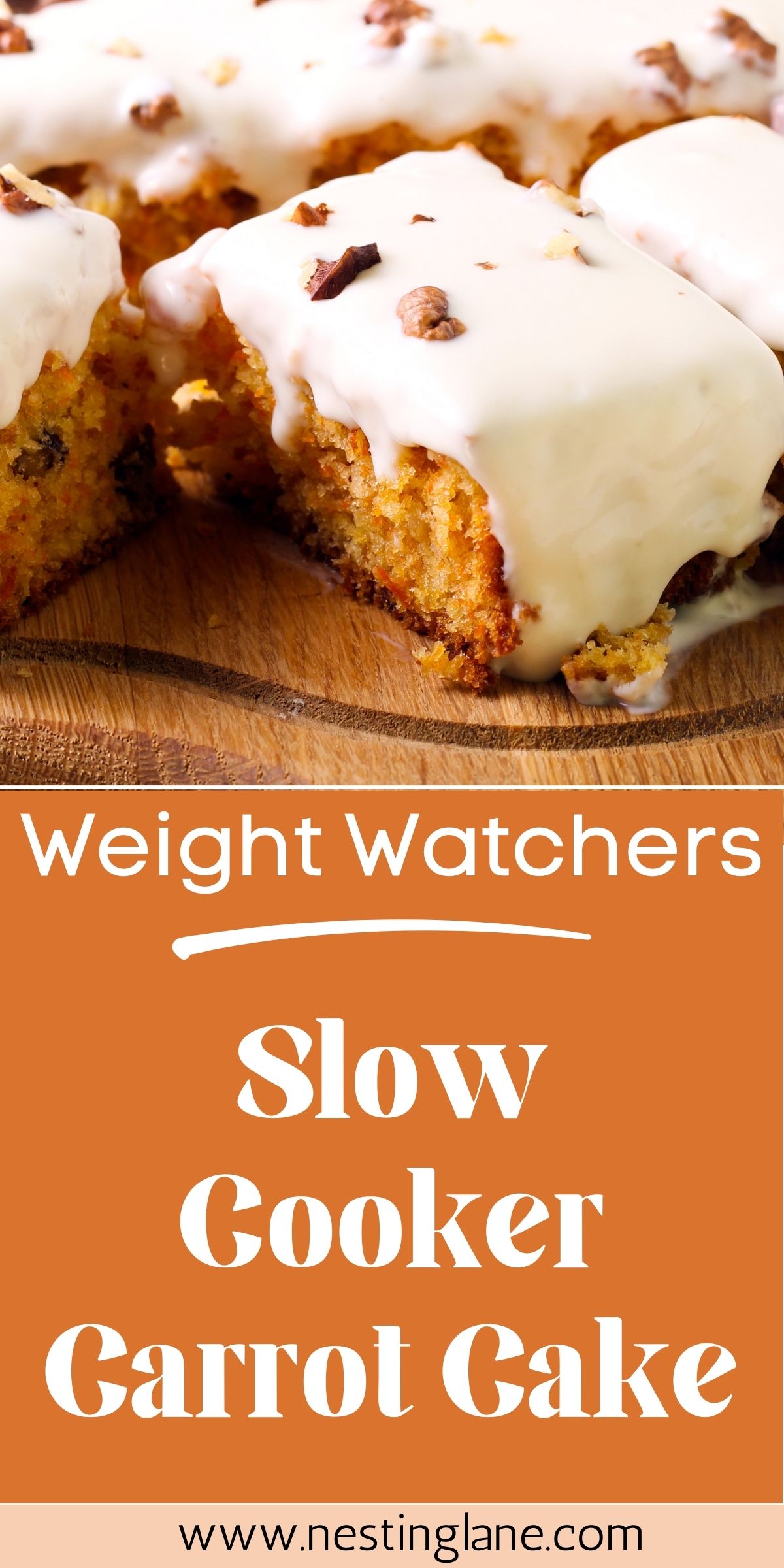 Graphic for Pinterest of Slow Cooker Weight Watchers Carrot Cake Recipe.