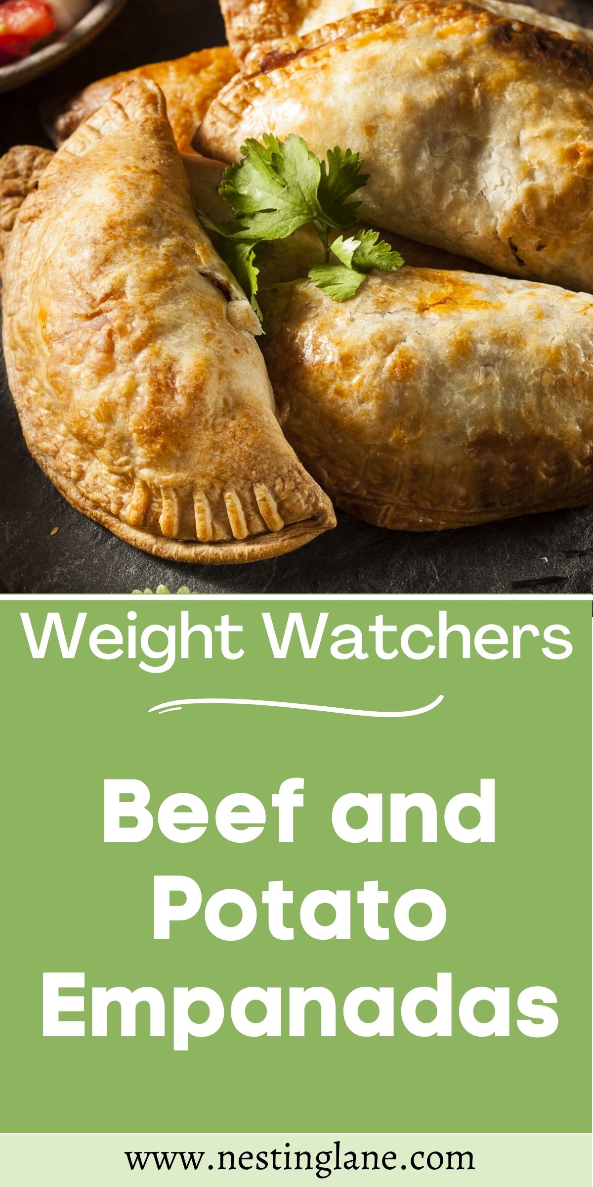 Graphic for Pinterest of Weight Watchers Beef and Potato Empanadas Recipe.