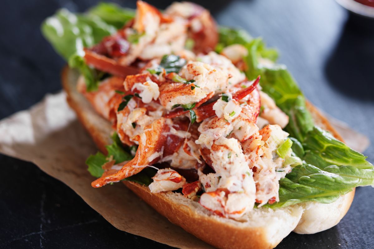 Easy Weight Watchers Lobster Roll on a blue surface.