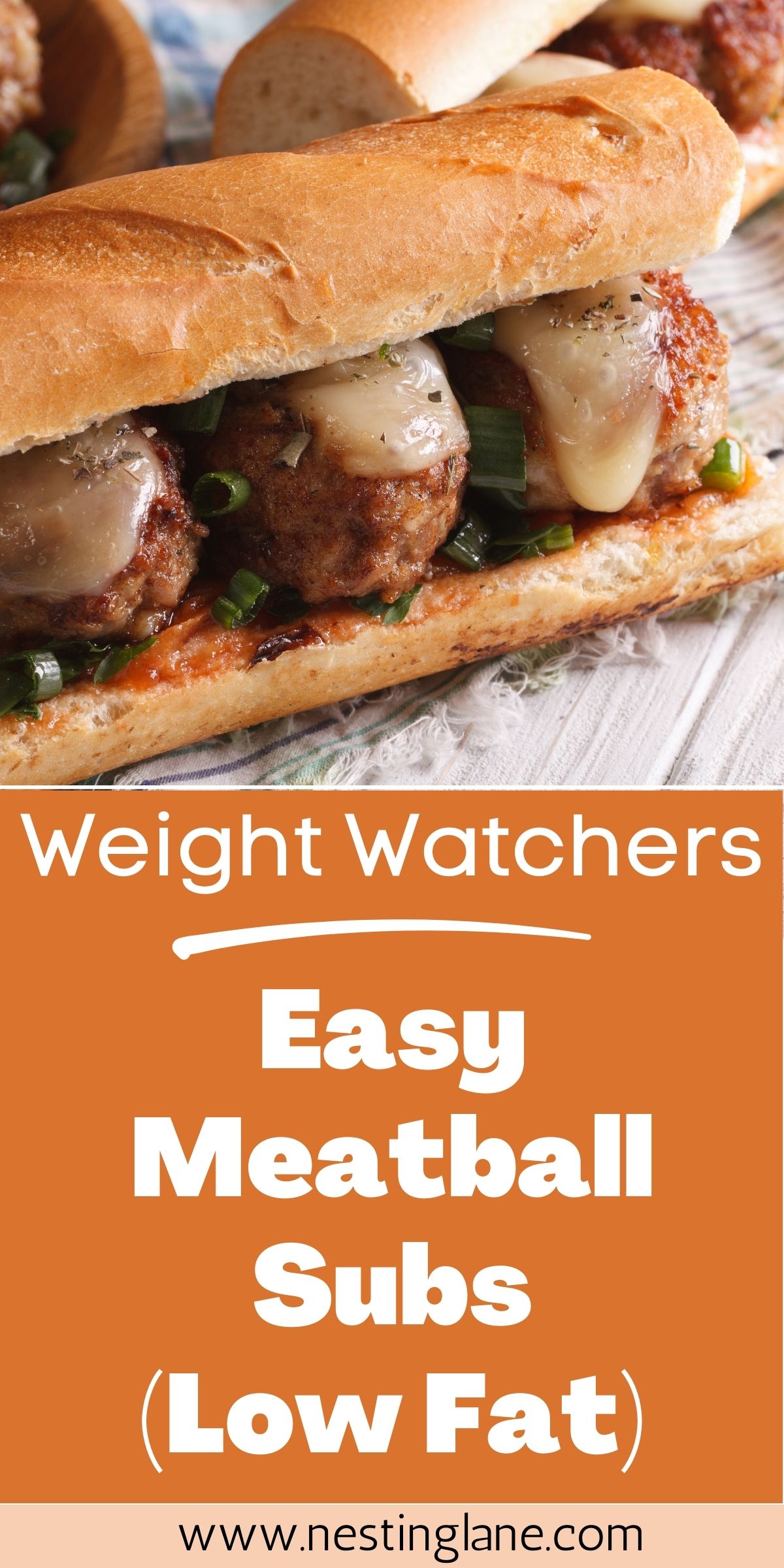 Graphic for Pinterest of Easy Weight Watchers Meatball Subs (Low Fat) Recipe.