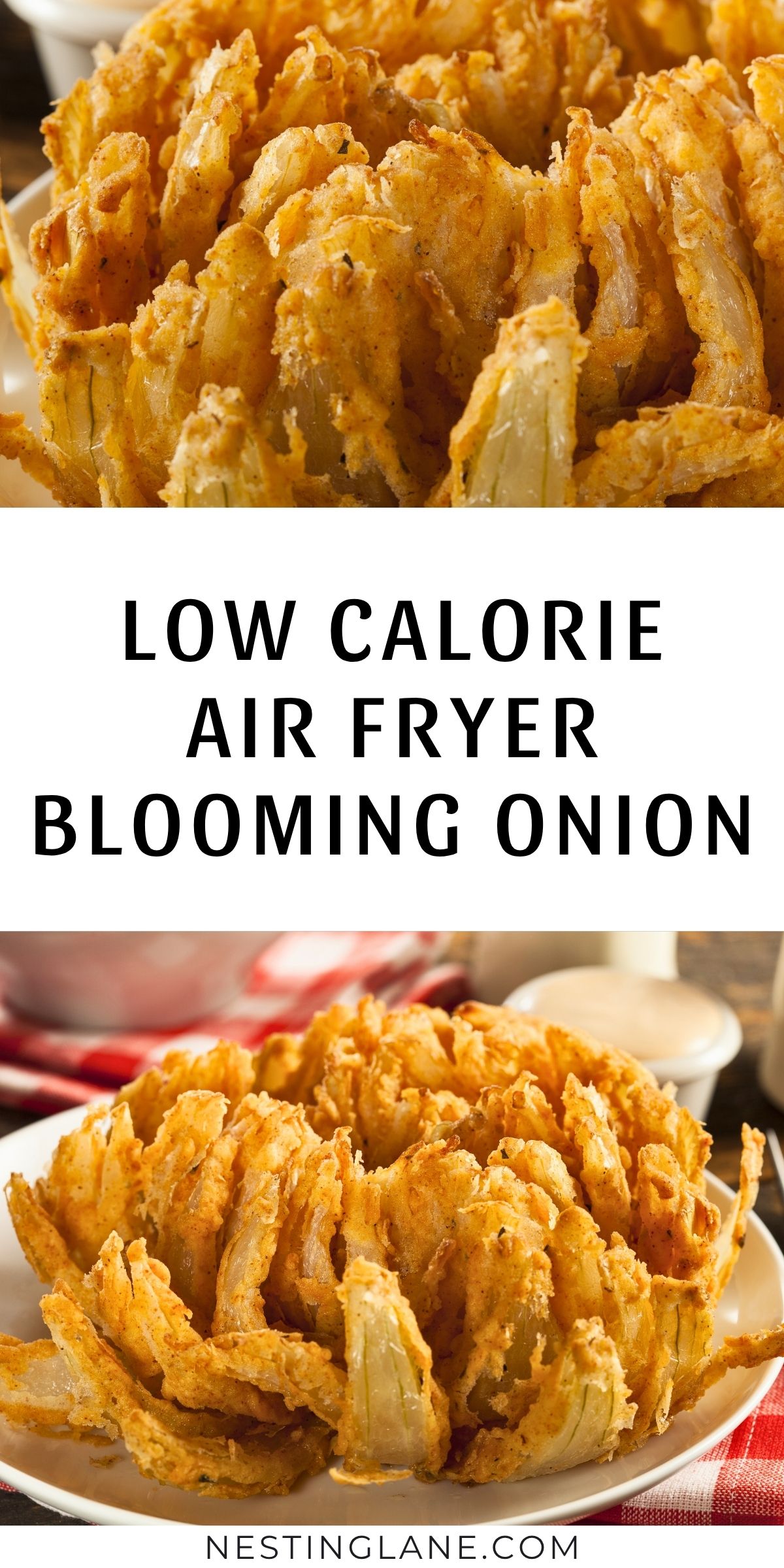 Low Calorie Air Fryer Blooming Onion Recipe graphic.