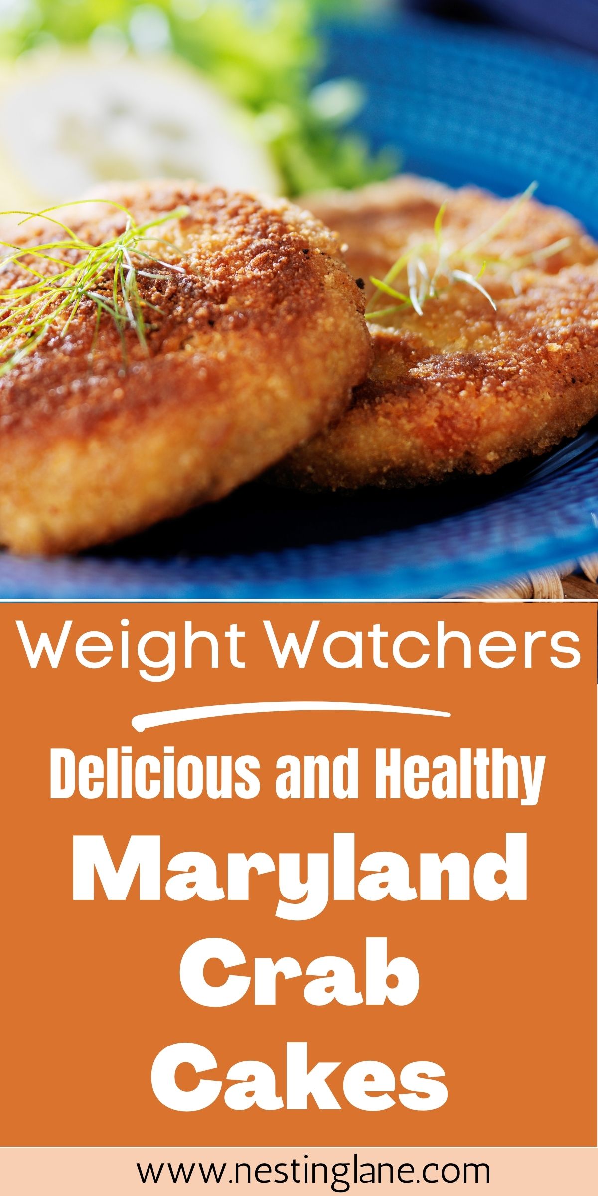 Graphic for Pinterest of Weight Watchers Maryland Crab Cakes Recipe.