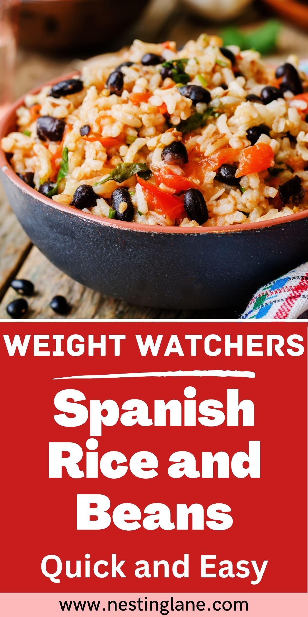 Graphic for Pinterest of Weight Watchers Spanish Rice and Beans (Quick and Easy) Recipe.