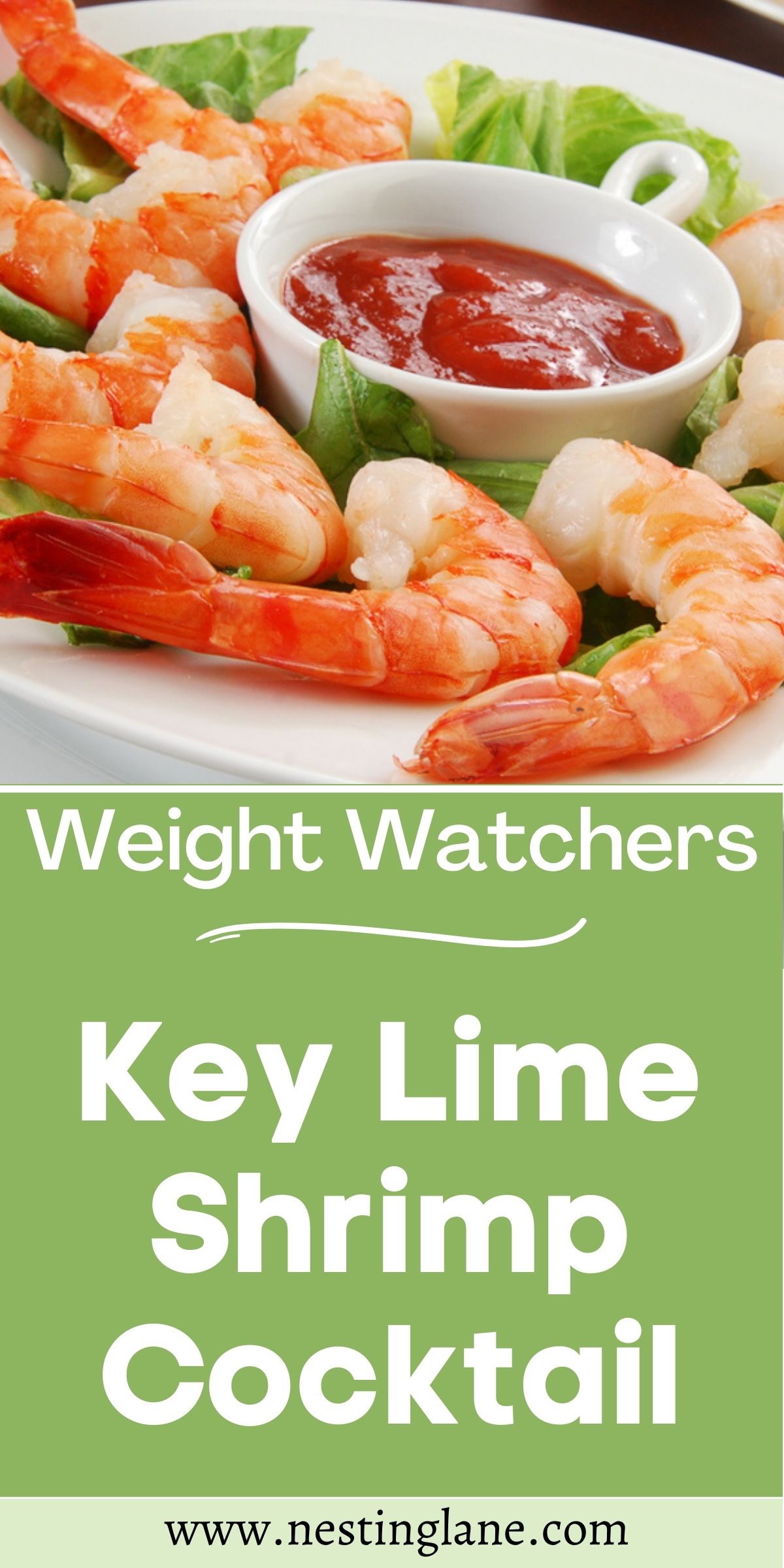 Graphic for Pinterest of Sweet and Tangy Key Lime Shrimp Cocktail (Weight Watchers) Recipe.