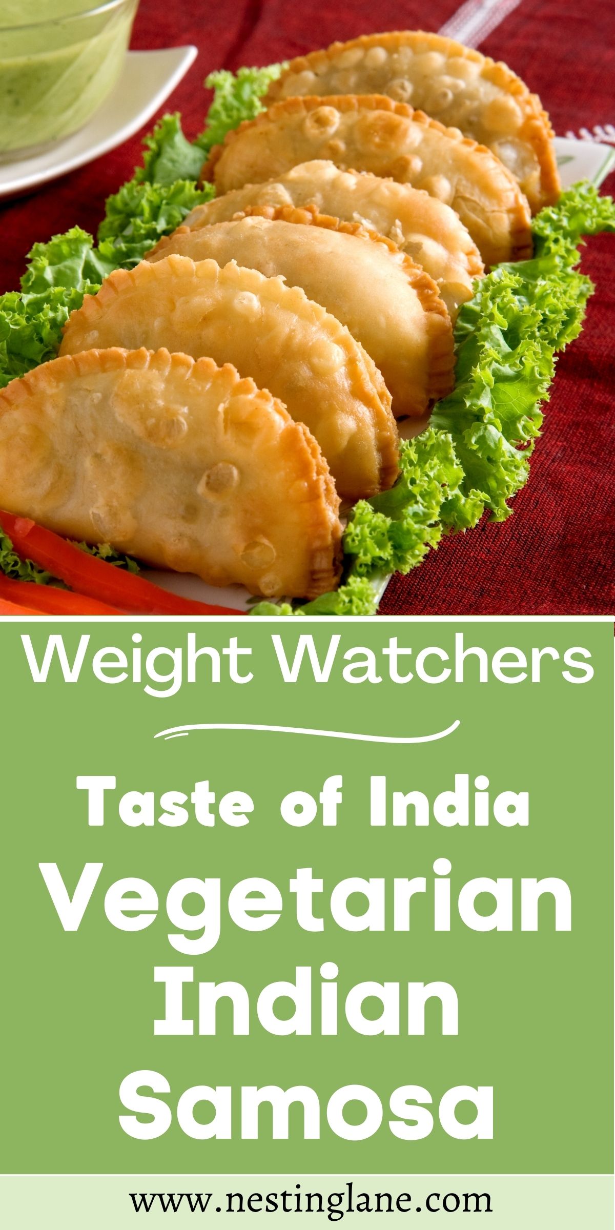 Graphic for Pinterest of Weight Watchers Vegetarian Indian Samosa Recipe.