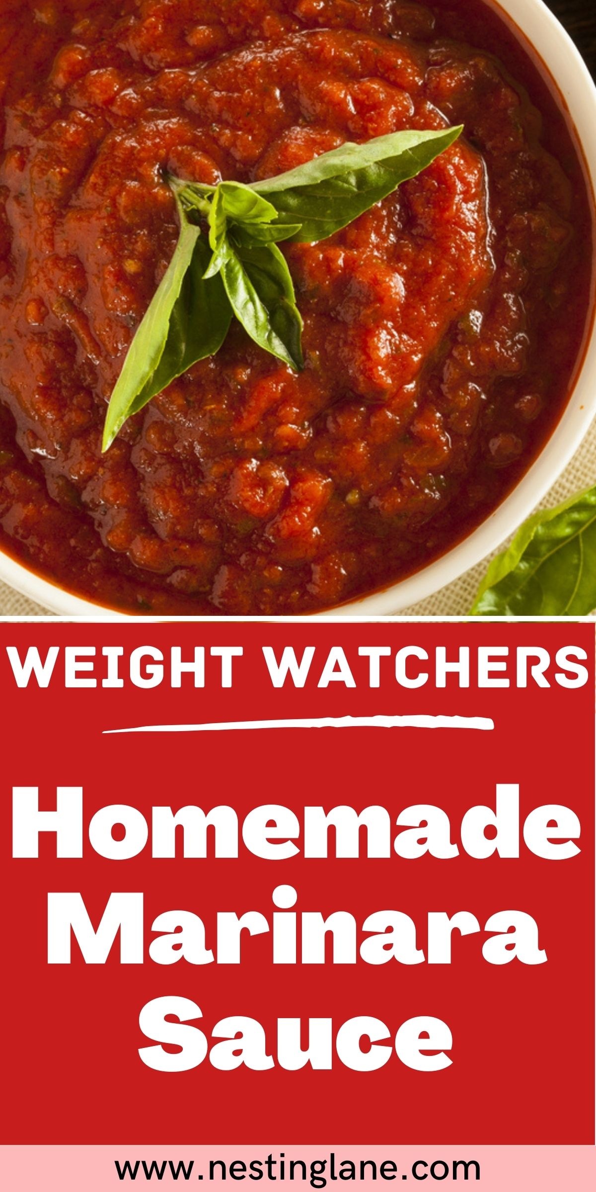 Graphic for Pinterest of Homemade Weight Watchers Marinara Sauce Recipe.