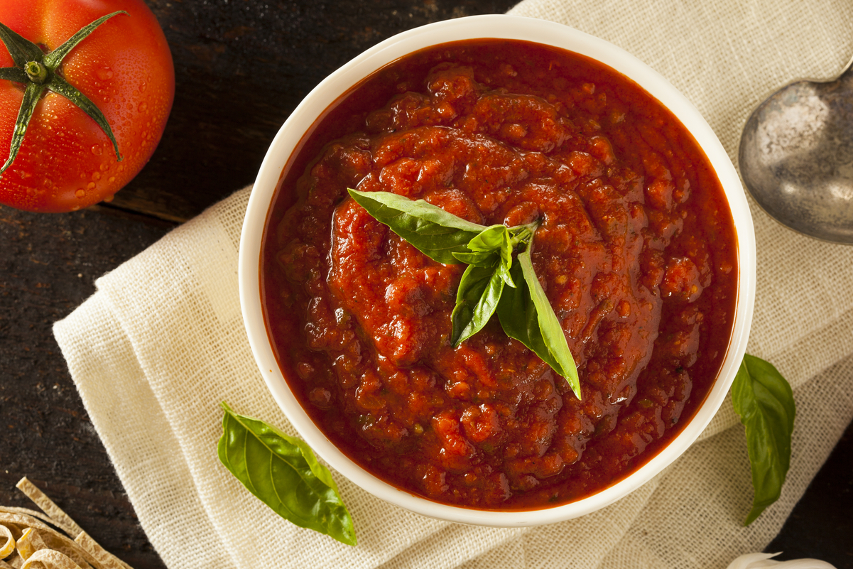 Overhead view of a bowl of Homemade Weight Watchers Marinara Sauce.