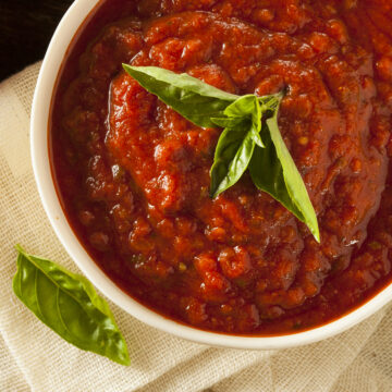 closeup of a bowl of Homemade Weight Watchers Marinara Sauce.