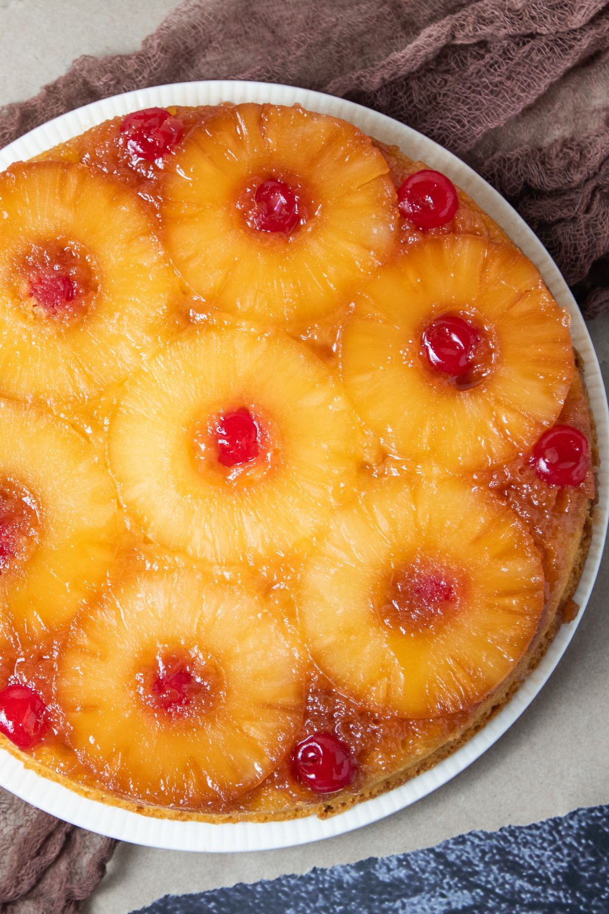 Closeup of Easy Weight Watchers Pineapple Upside Down Cake.