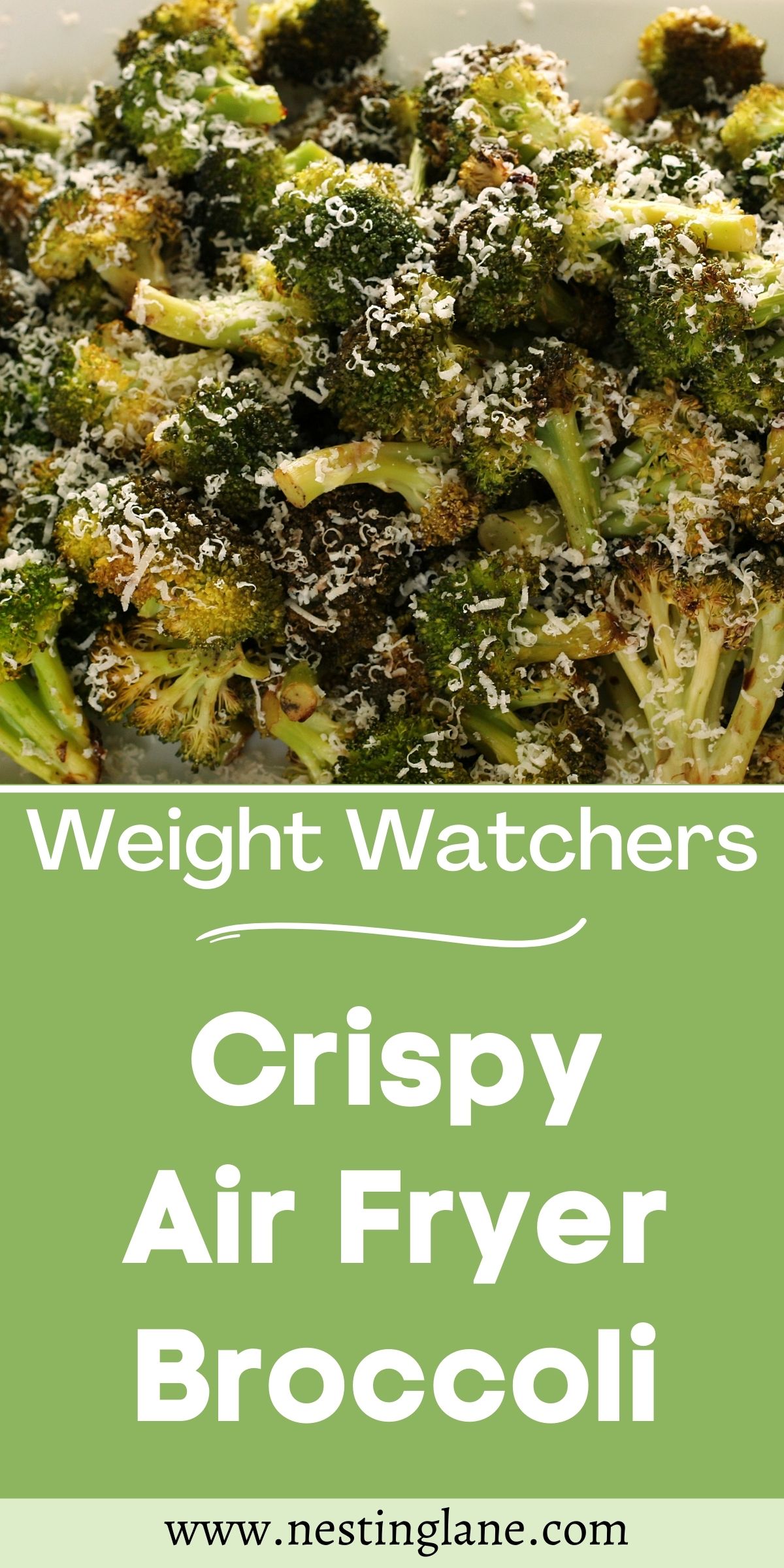 Graphic for Pinterest of Weight Watchers Crispy Air Fryer Broccoli Recipe.