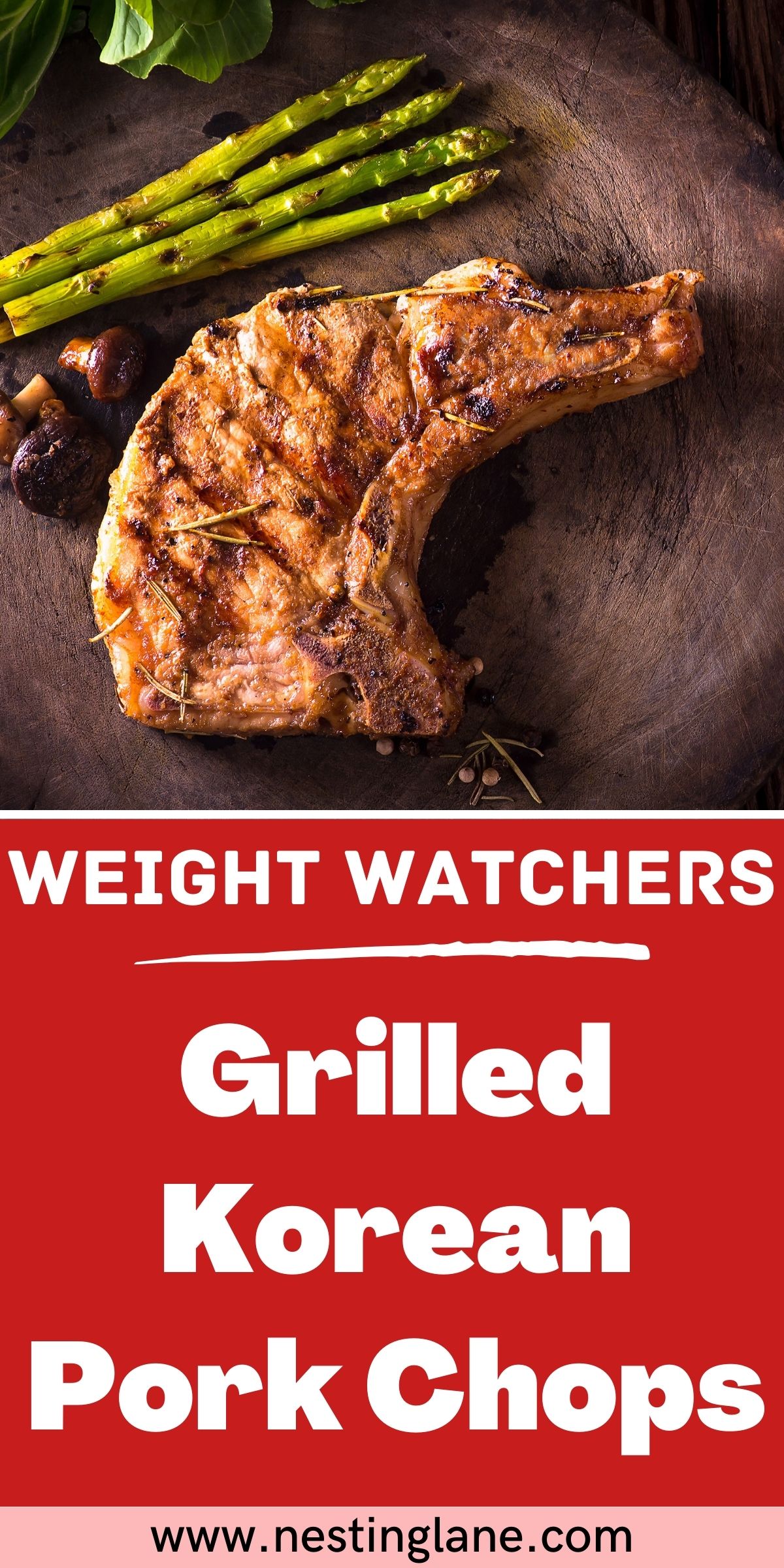 Graphic for Pinterest of Weight Watchers Grilled Korean Pork Chops Recipe.