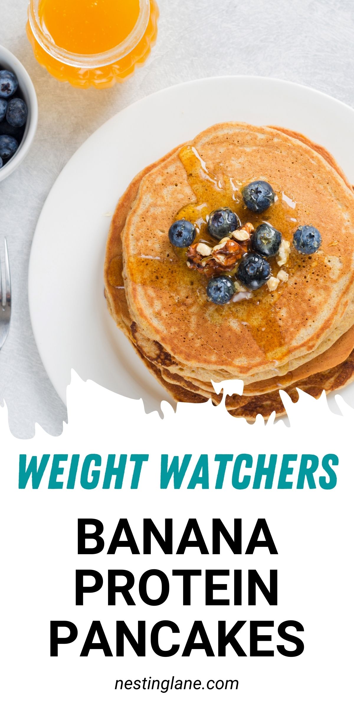 Quick Weight Watchers Banana Protein Pancakes graphic.