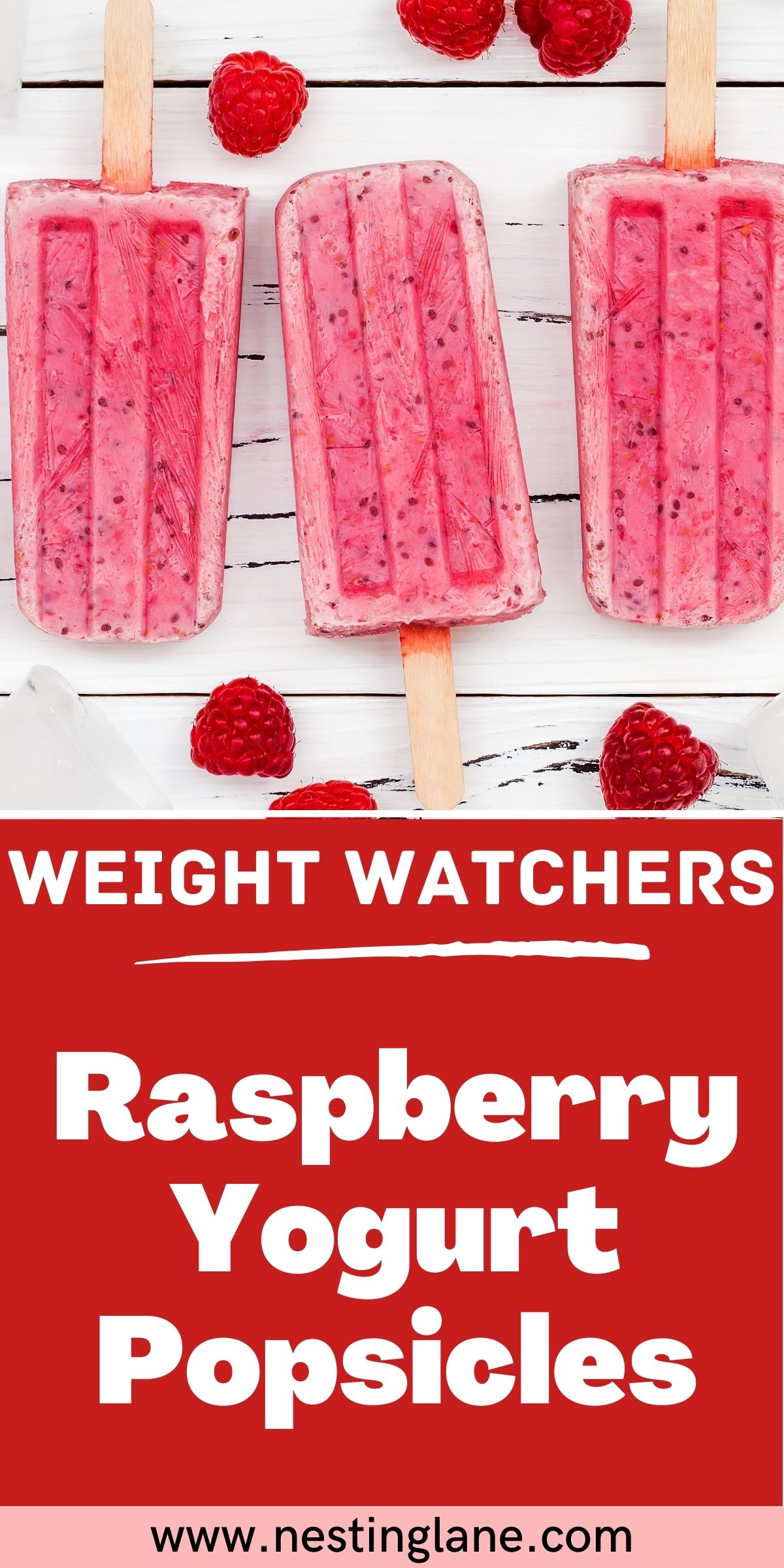 Graphic for Pinterest of Weight Watchers Raspberry Yogurt Popsicles Recipe.