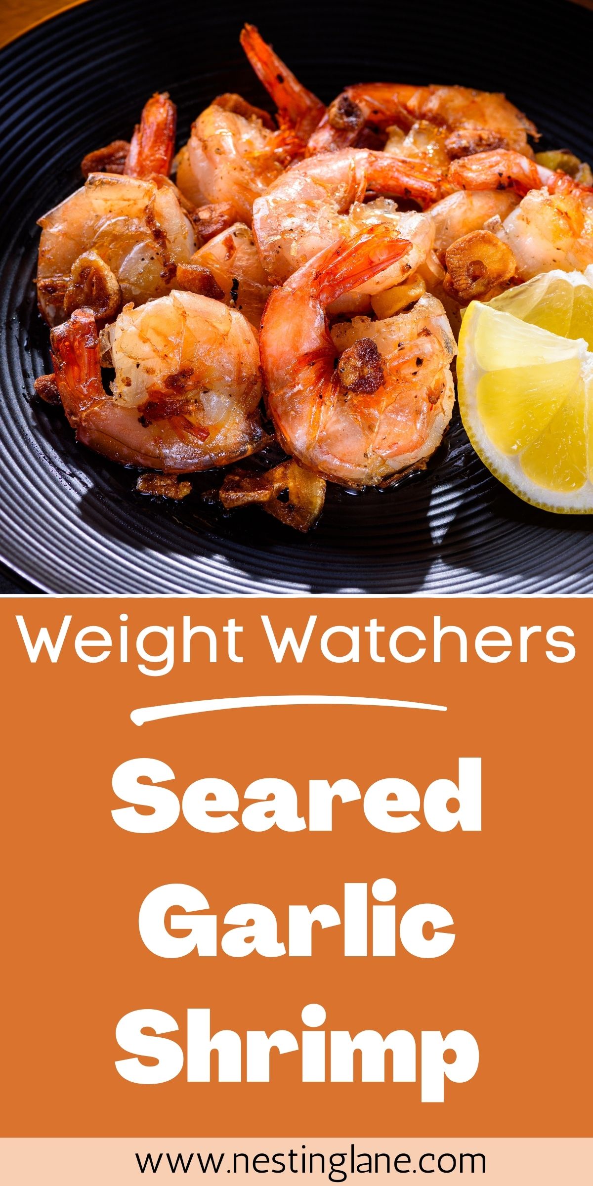 Graphic for Pinterest of Weight Watchers Seared Garlic Shrimp Recipe