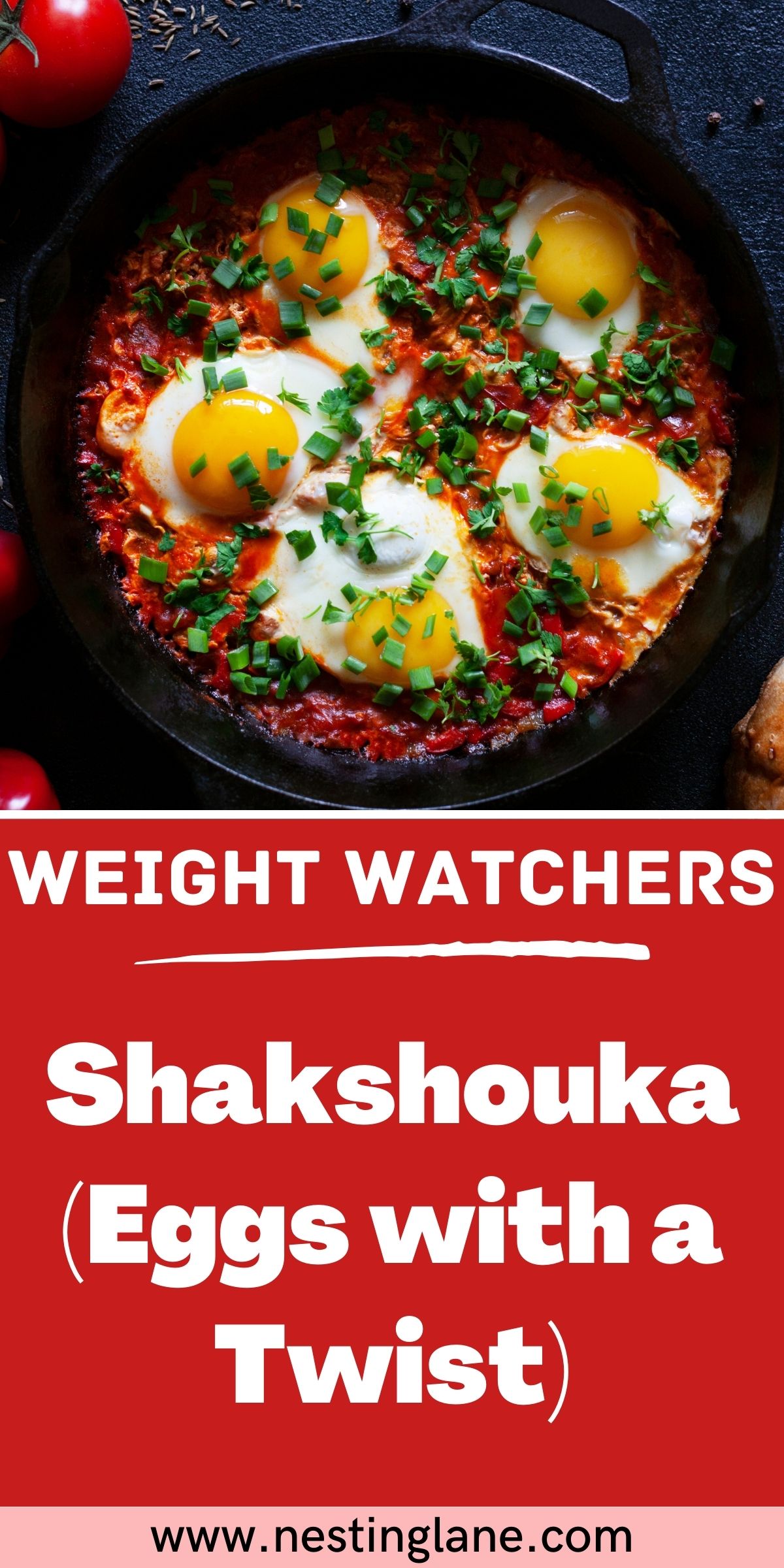 Graphic for Pinterest of Shakshouka (Eggs with a Twist) Recipe.