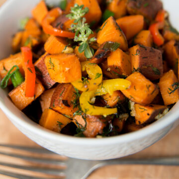Weight Watchers Sweet Potato Hash (Baked) in a white bowl.