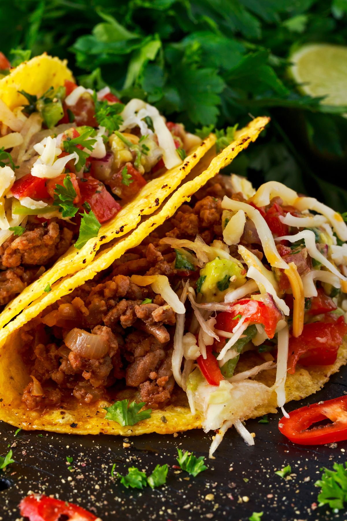 Closeup of Best Weight Watchers Ground Beef Tacos.