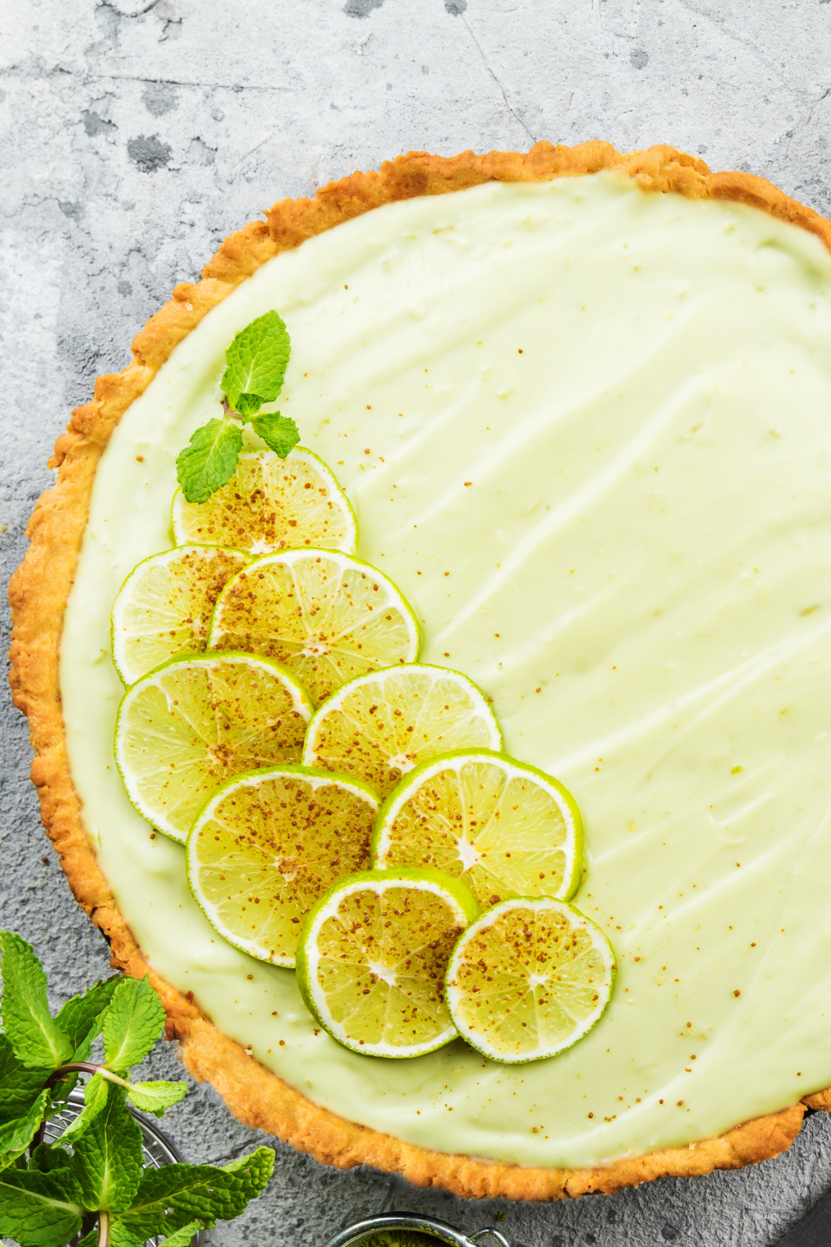 Closeup overhead view of Easy Weight Watchers Key Lime Pie.