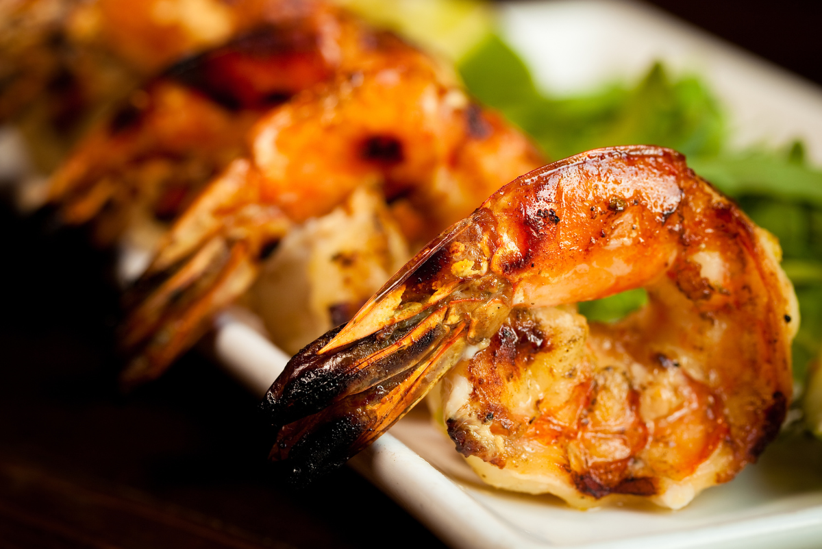 Weight Watchers Grilled Spicy Shrimp on a white plate.