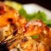 Closeup of Weight Watchers Grilled Spicy Shrimp on a white plate.