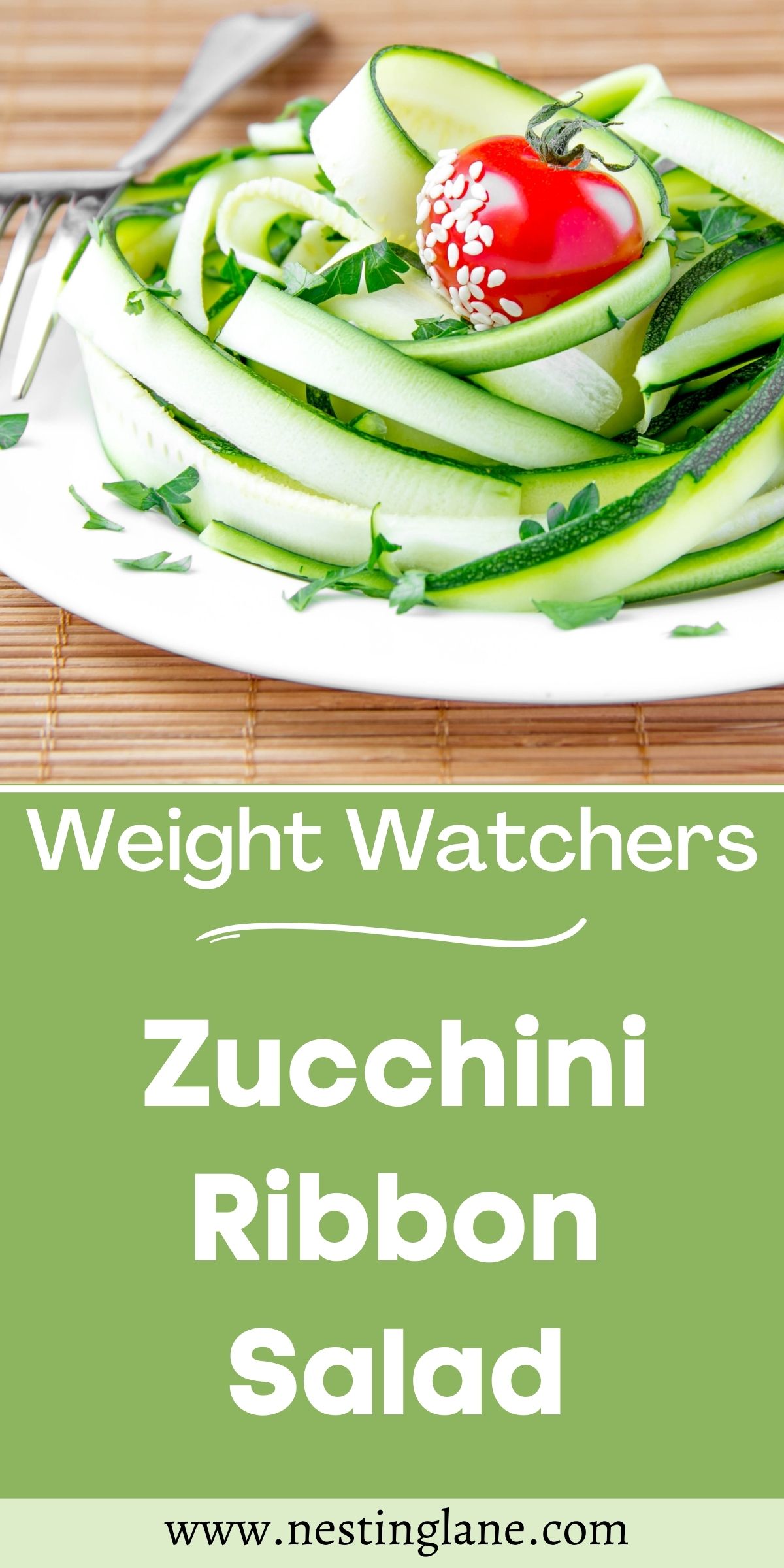 Graphic for Pinterest of Weight Watchers Zucchini Ribbon Salad Recipe.