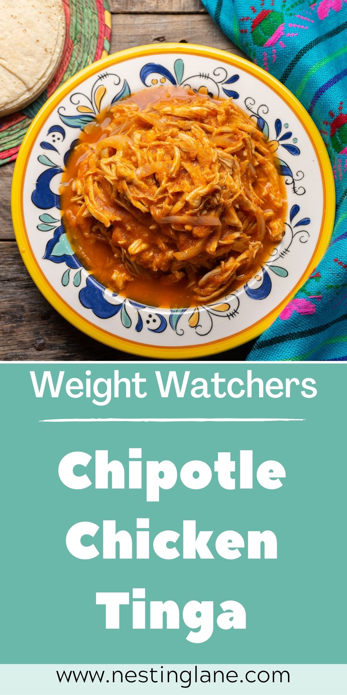 Graphic for Pinterest of Weight Watchers Chipotle Chicken Tinga Recipe.