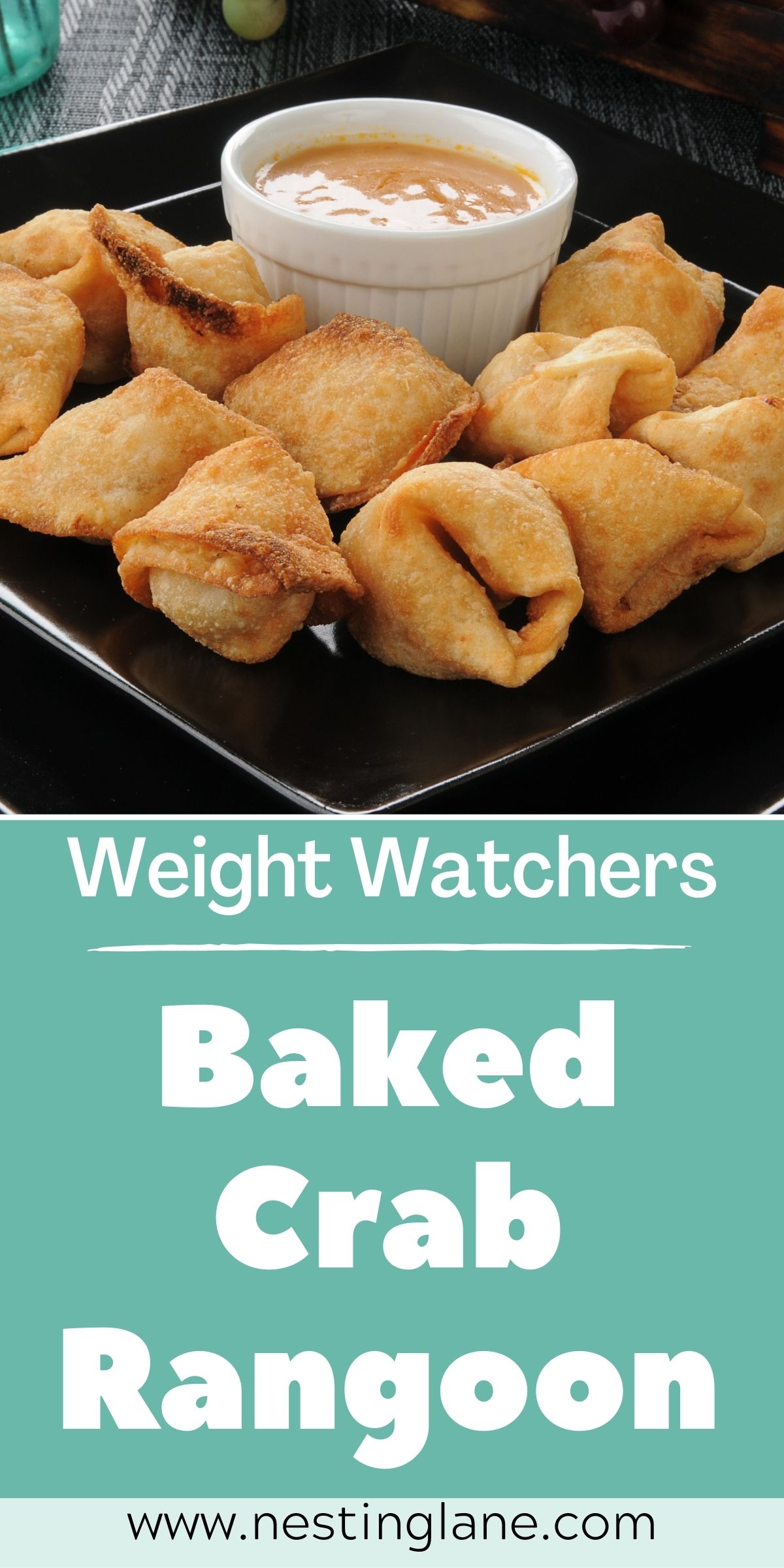 Graphic for Pinterest of Weight Watchers Crab Rangoon (Baked) Recipe.