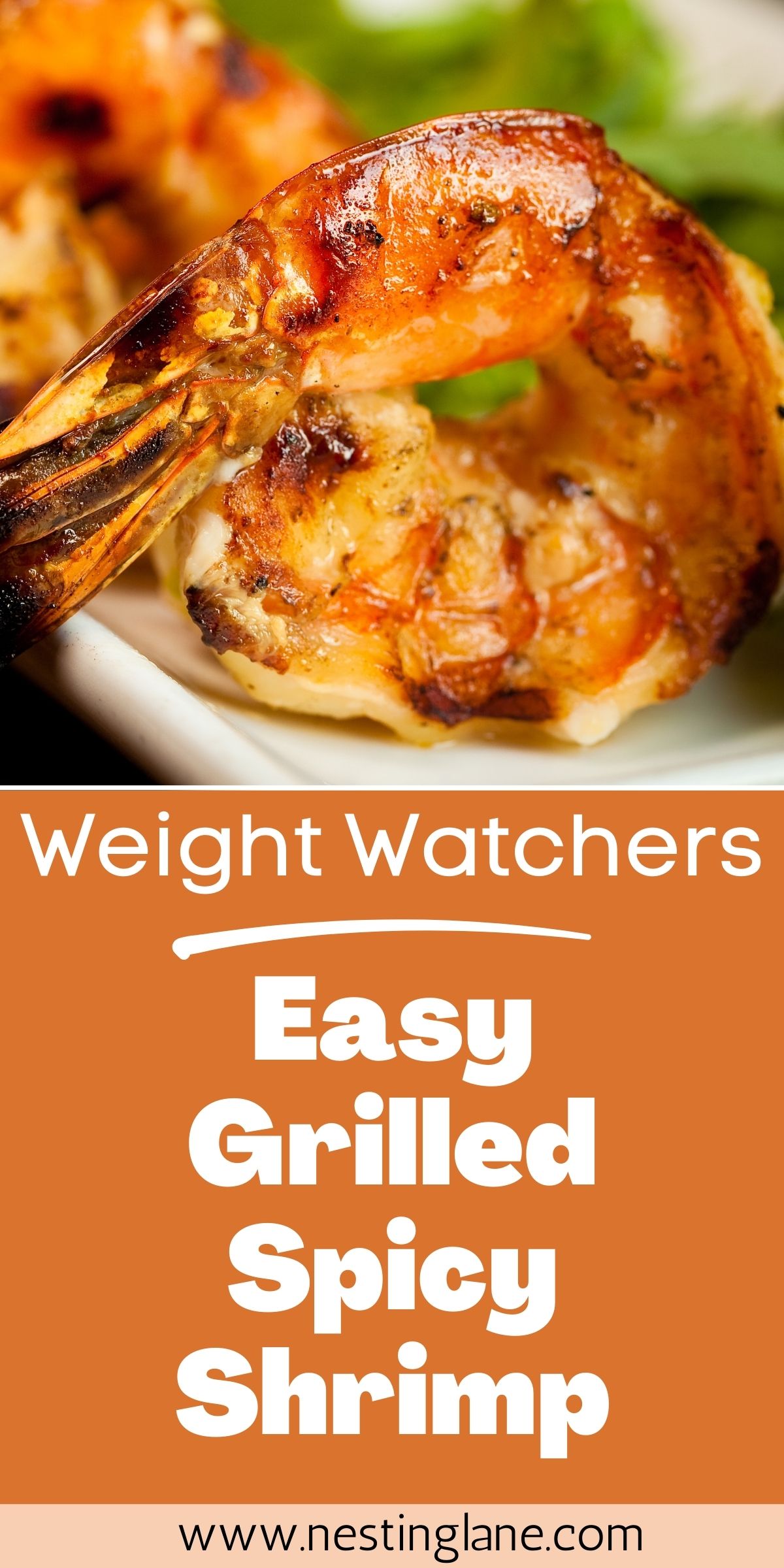 Graphic for Pinterest of Weight Watchers Grilled Spicy Shrimp Recipe.