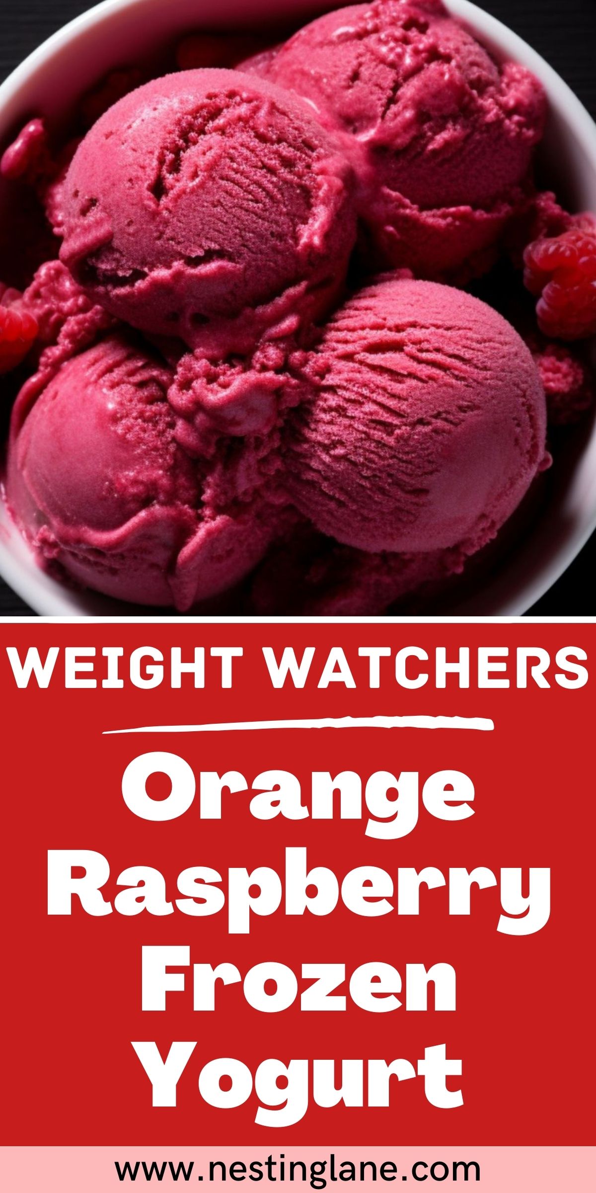 Graphic for Pinterest of Weight Watchers Orange Raspberry Frozen Yogurt Recipe.