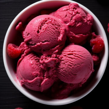 Weight Watchers Orange Raspberry Frozen Yogurt in a white bowl.
