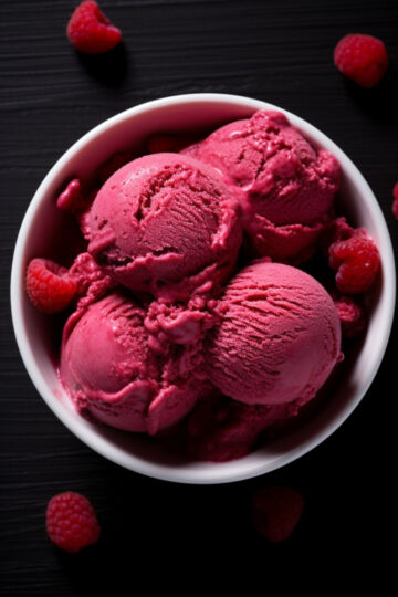 Weight Watchers Orange Raspberry Frozen Yogurt in a white bowl.