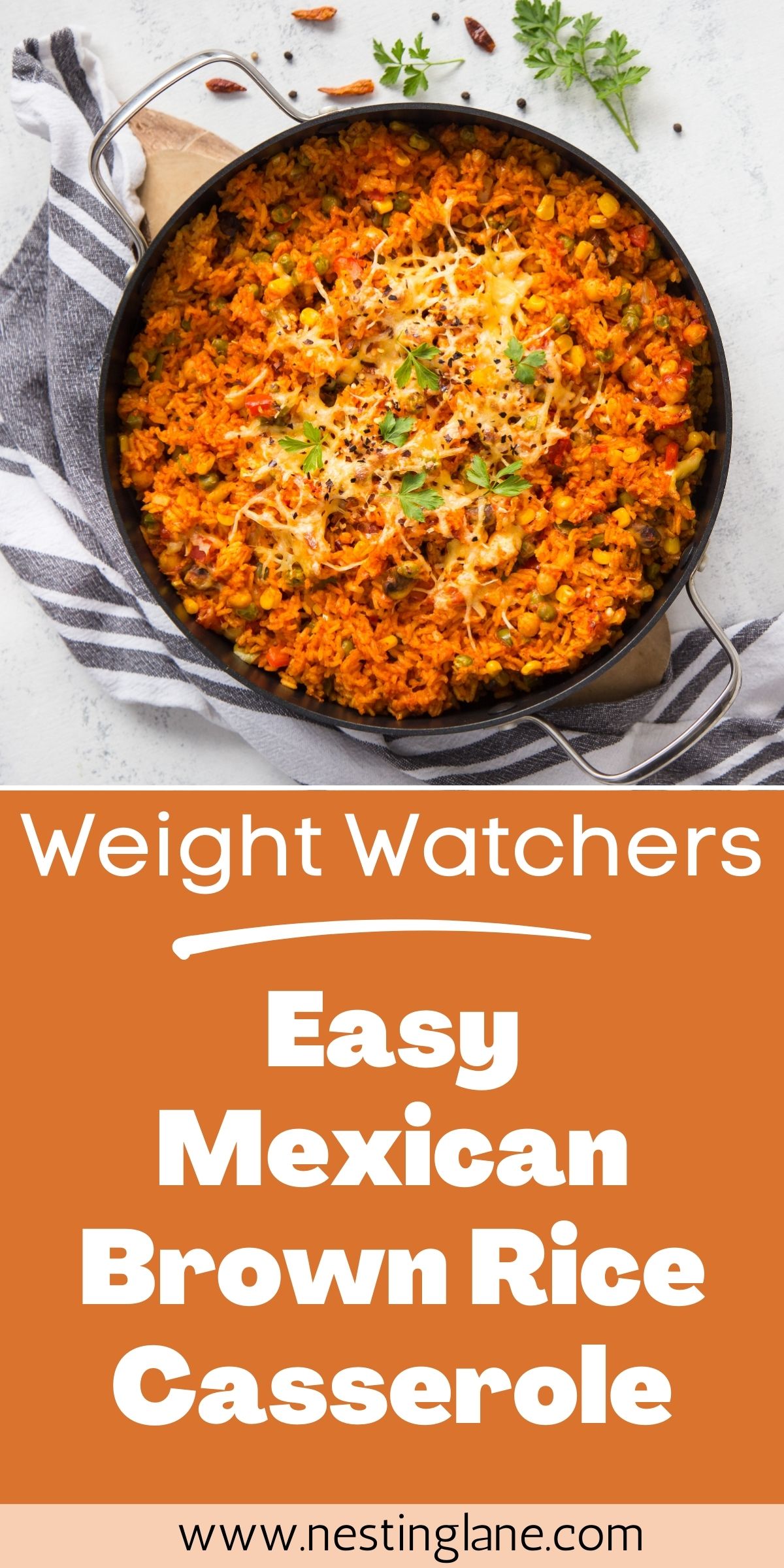 Graphic for Pinterest of Weight Watchers Mexican Brown Rice Casserole Recipe.