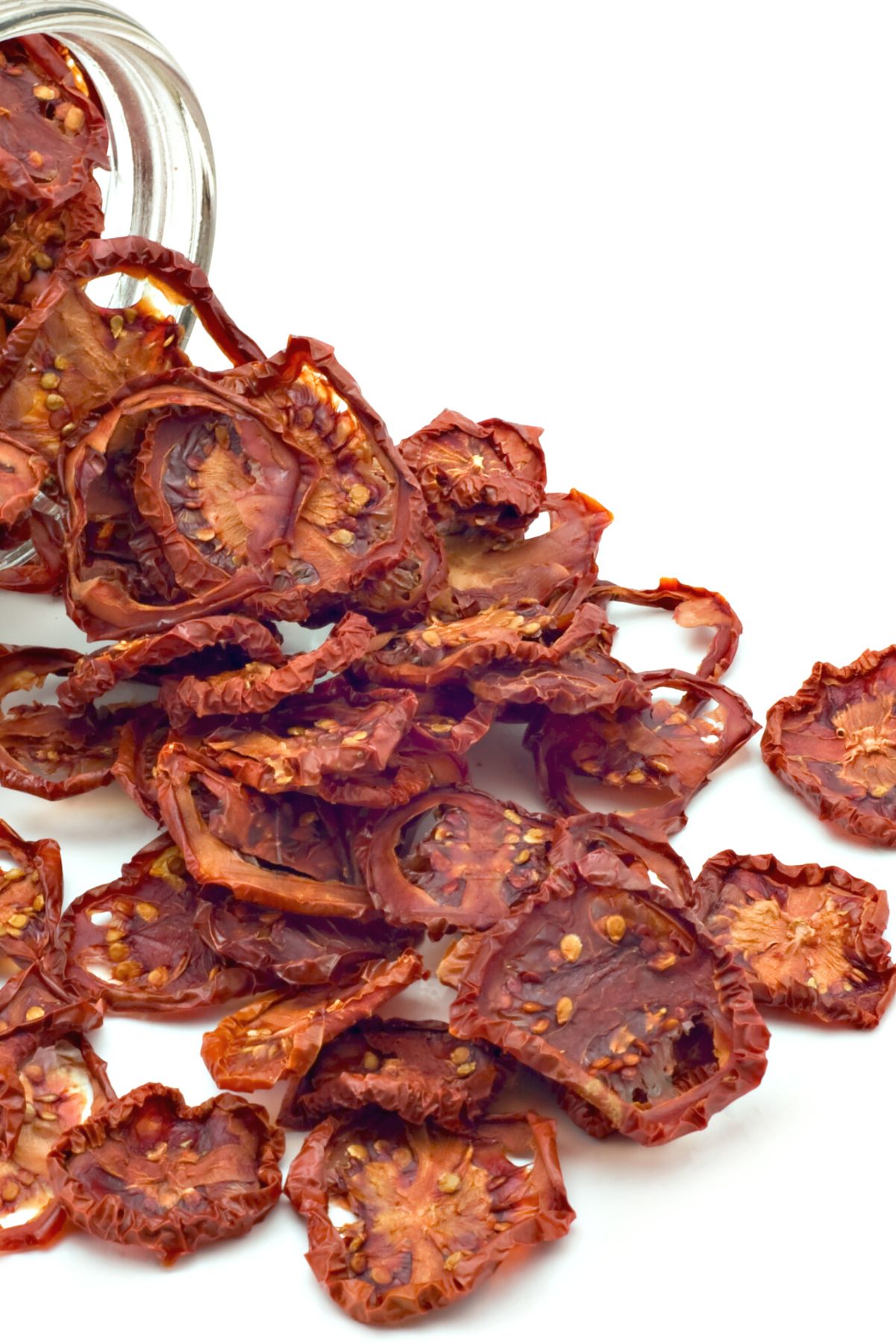 Closeup of Weight Watchers Sun-Dried Tomatoes (In the Oven) on a white surface.