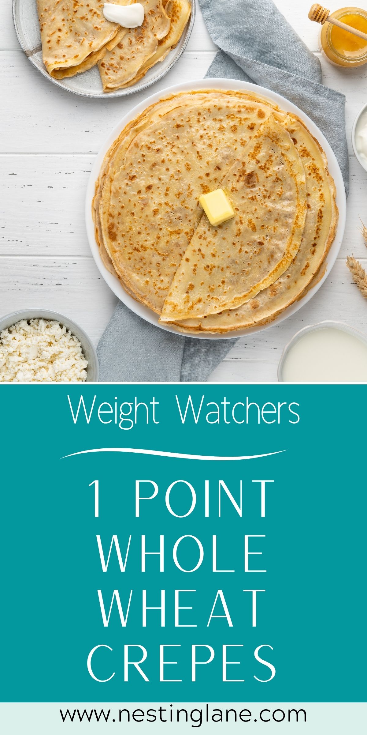 Graphic for Pinterest of Weight Watchers 1 Point Crepes Recipe.