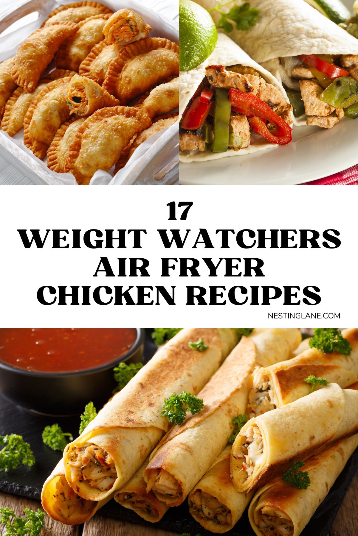 Graphic for Pinterest of 17 Weight Watchers Air Fryer Chicken Recipes.