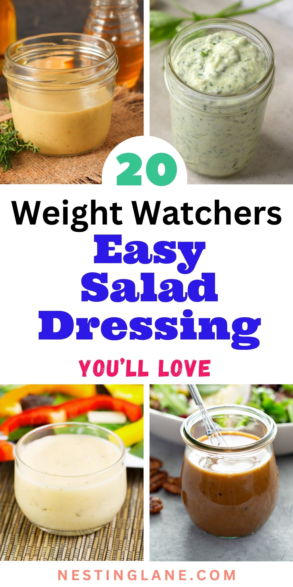 Graphic for Pinterest of 20 Easy Weight Watchers Salad Dressing Recipes.