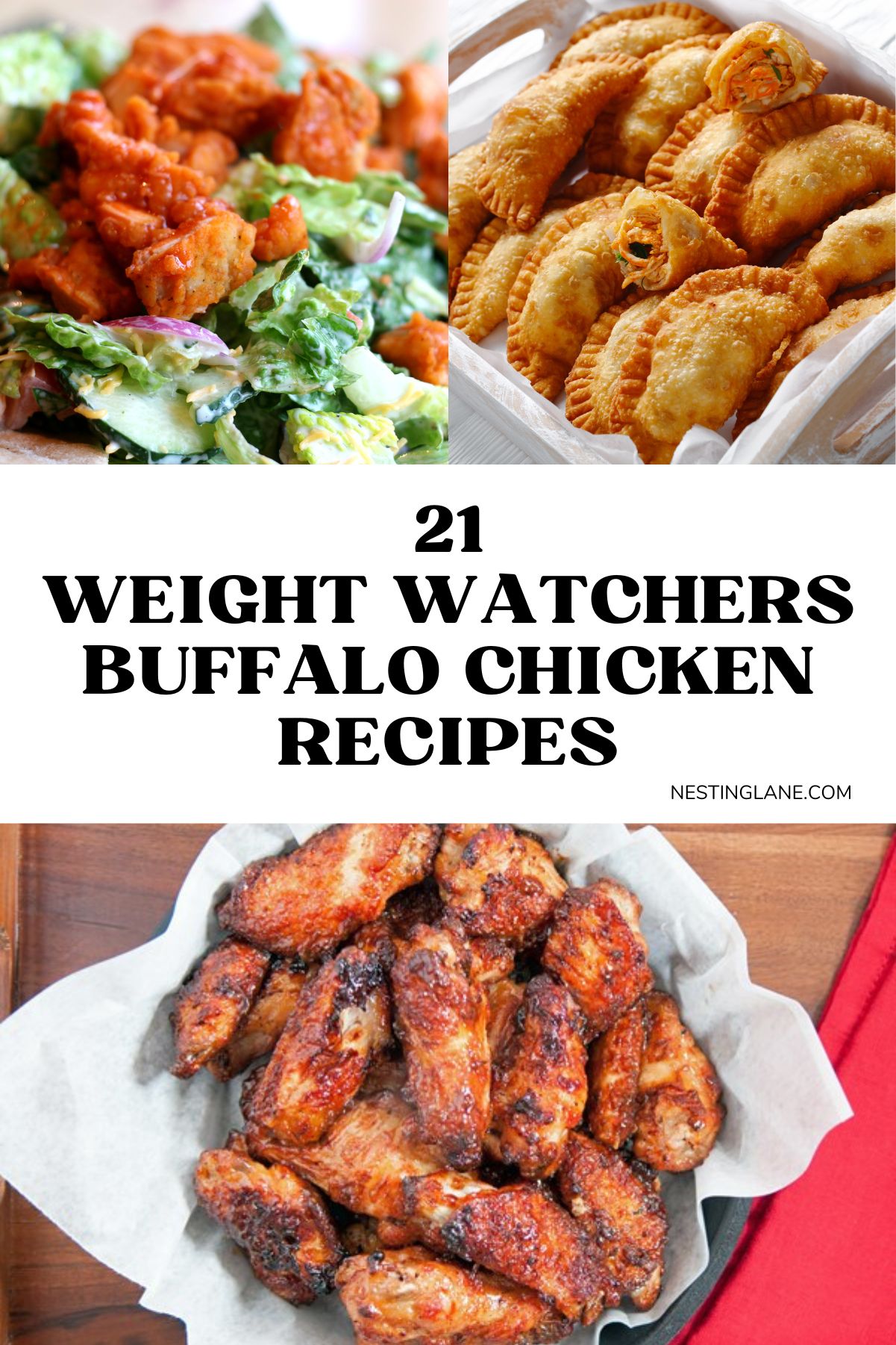 Graphic for Pinterest of 21 Weight Watchers Buffalo Chicken Recipes.