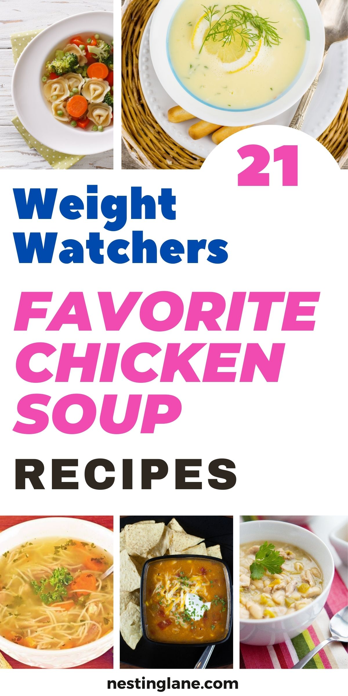 Graphic for Pinterest of 21 Weight Watchers Chicken Soup Recipes.