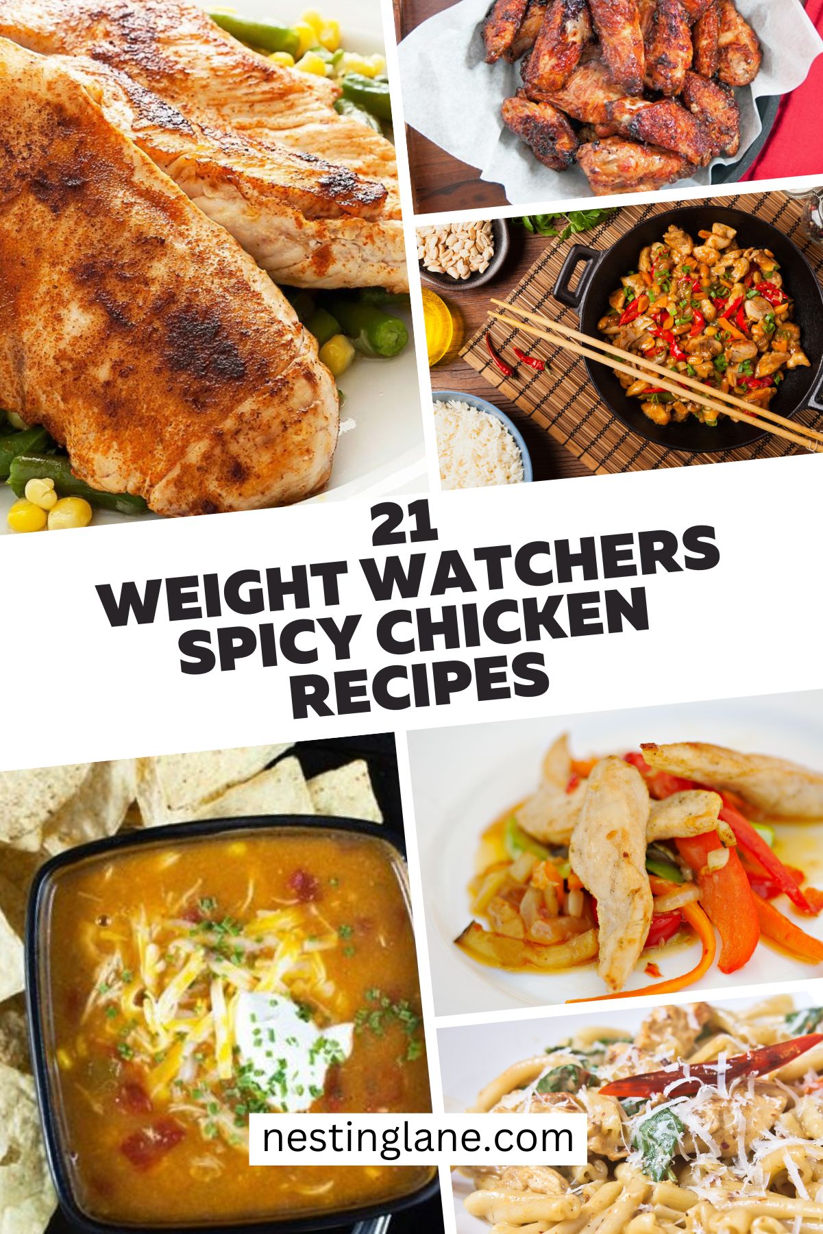 Graphic for Pinterest of 21 Weight Watchers Spicy Chicken Recipes.