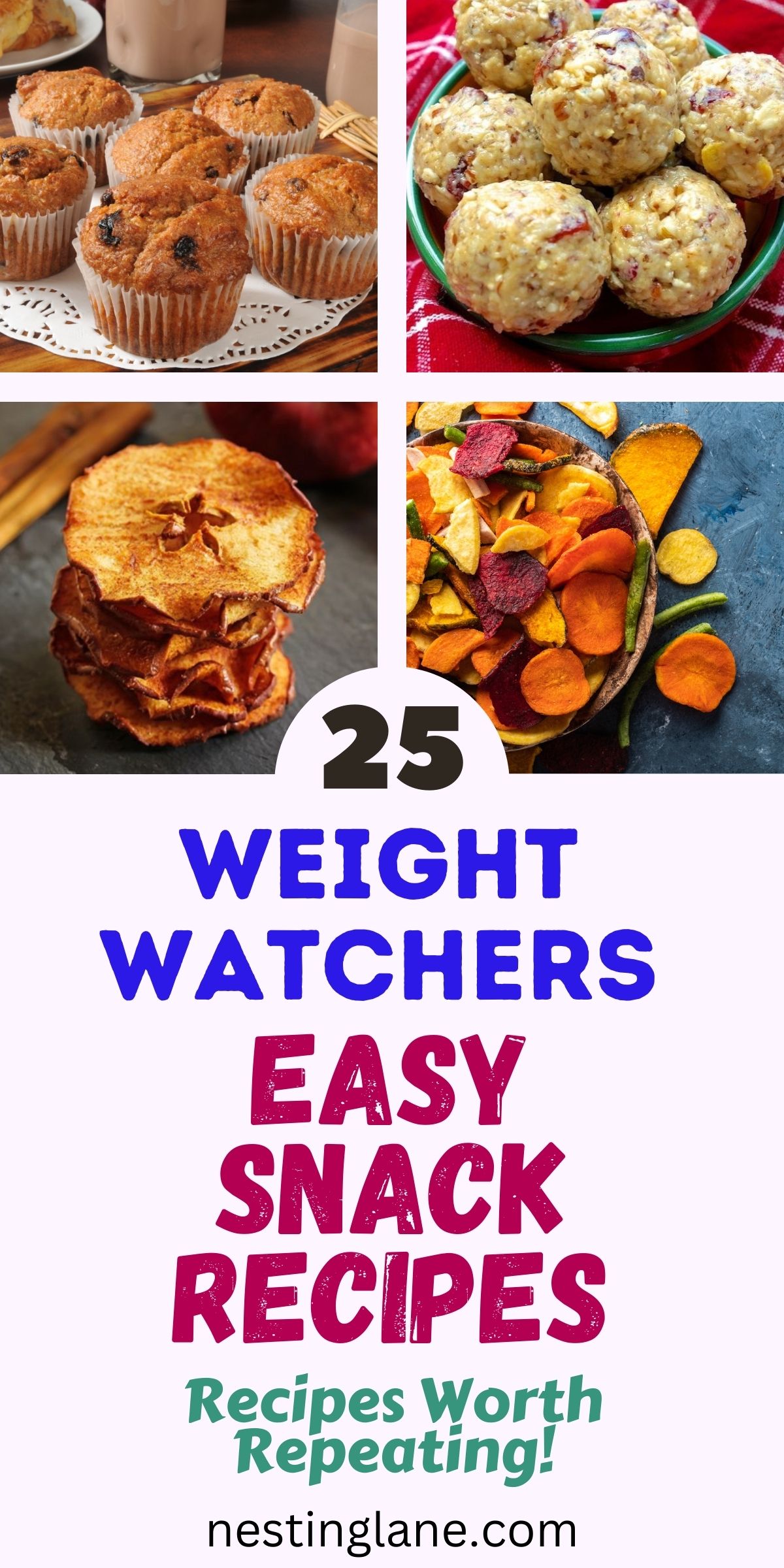 Graphic for Pinterest of 25 Easy Weight Watchers Snack Recipes.