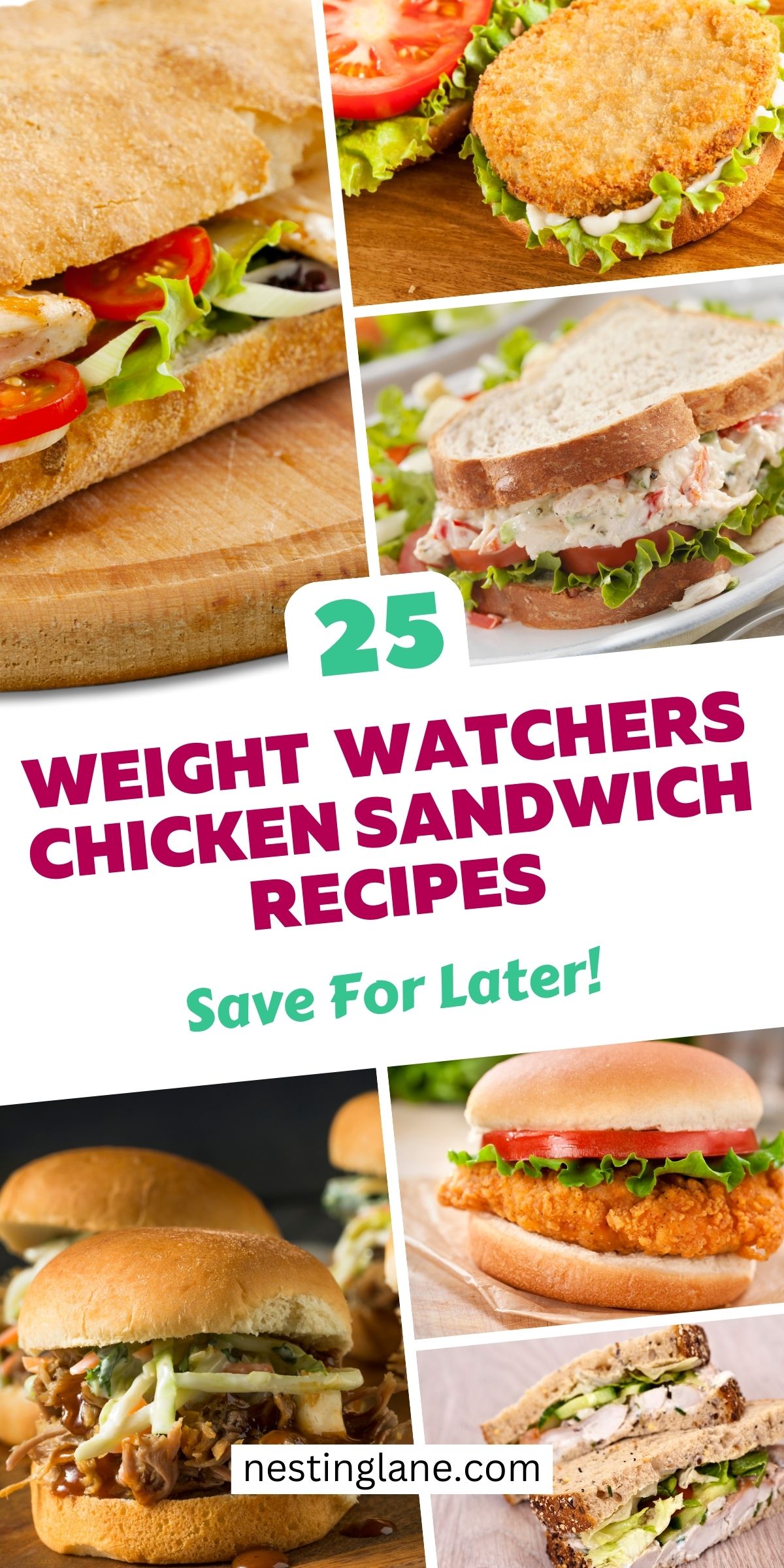 Graphic for Pinterest of 25 Weight Watchers Chicken Sandwich Recipes