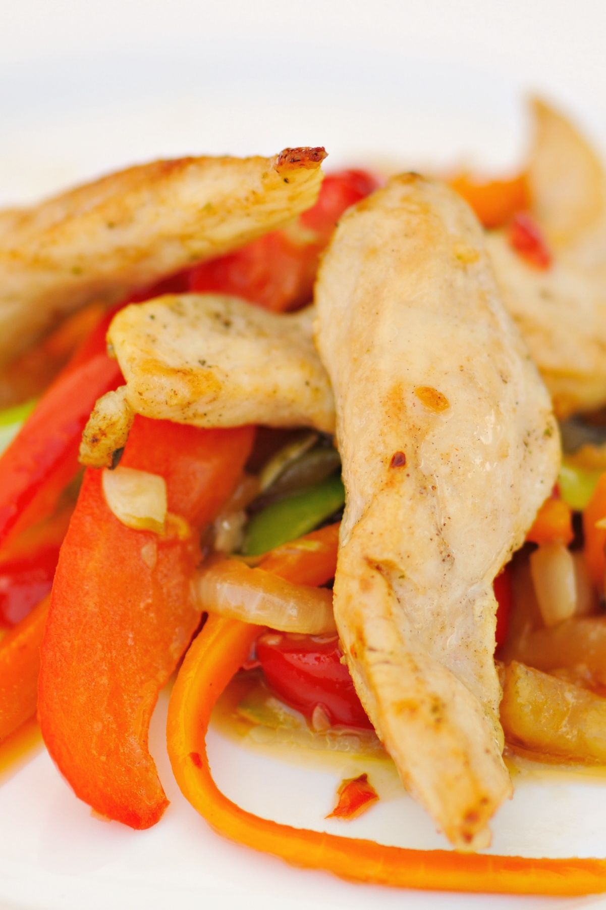 Closeup of Weight Watchers Acapulco Chicken on a white plate.